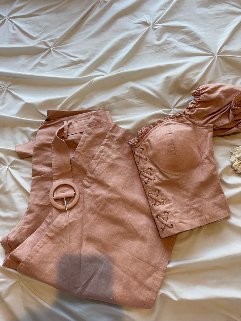 SOLD // Ever New Petite Blush Pink Linen Top and Pants Set